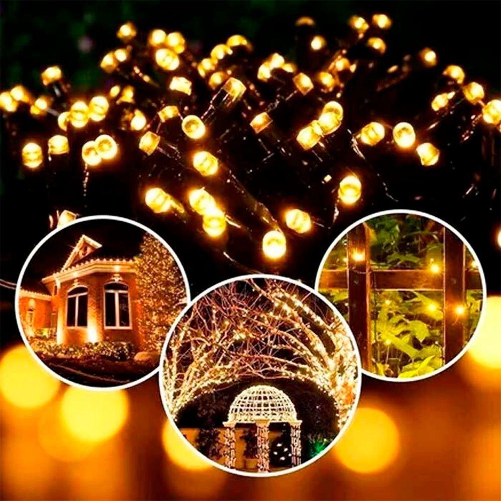 Pisca Cordão Externo Solar Natalino 100 Leds Amarelo De 10m - 3