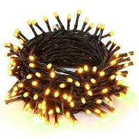 Pisca Cordão Externo Solar Natalino 100 Leds Amarelo De 10m