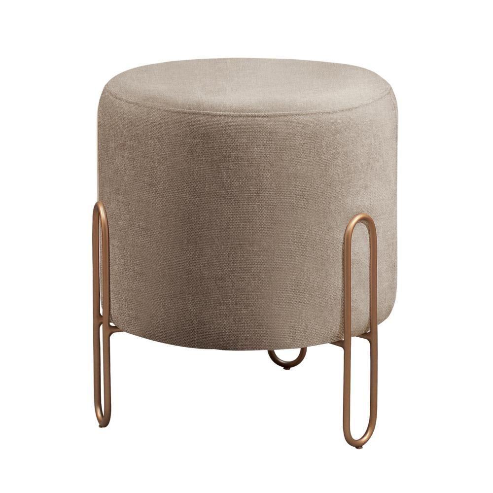 Puff Banqueta Mali Luxo Base Bronze Castellar Móbile Linho Cappuccino - 1