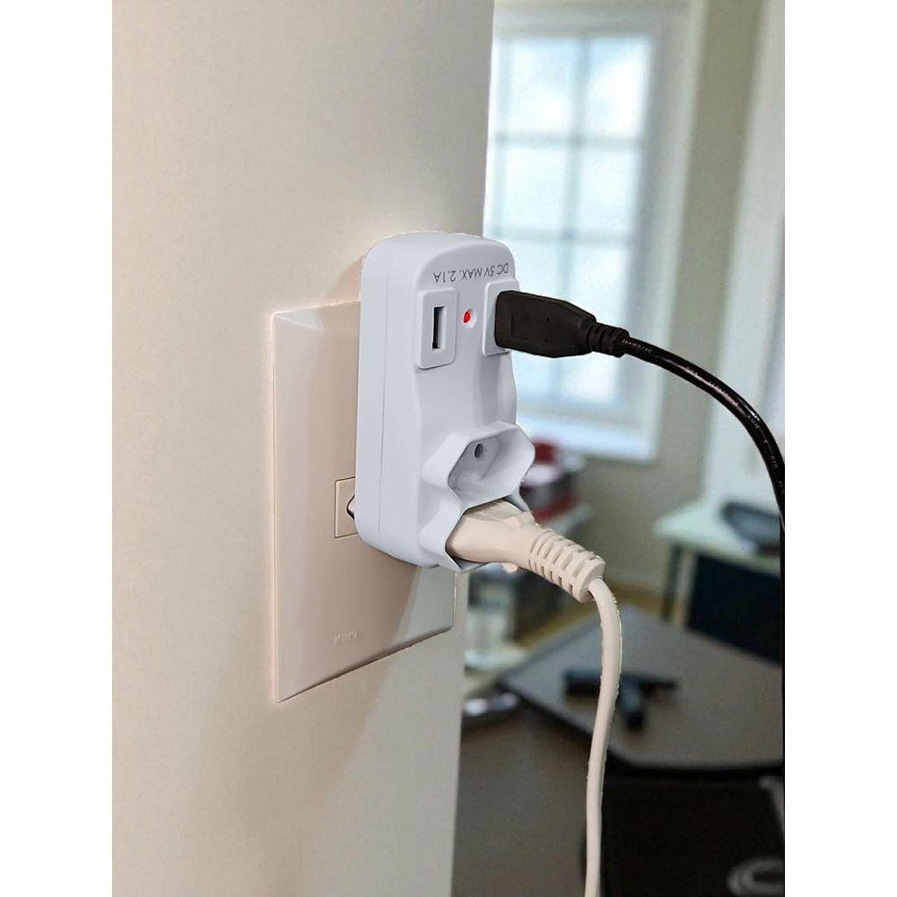 Adaptador De Tomada Plug 2 Saidas 2 Usbs Benjamin 10a Branca Bivolt - 2