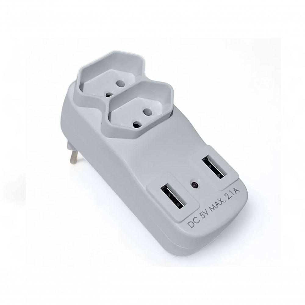Adaptador De Tomada Plug 2 Saidas 2 Usbs Benjamin 10a Branca Bivolt - 6