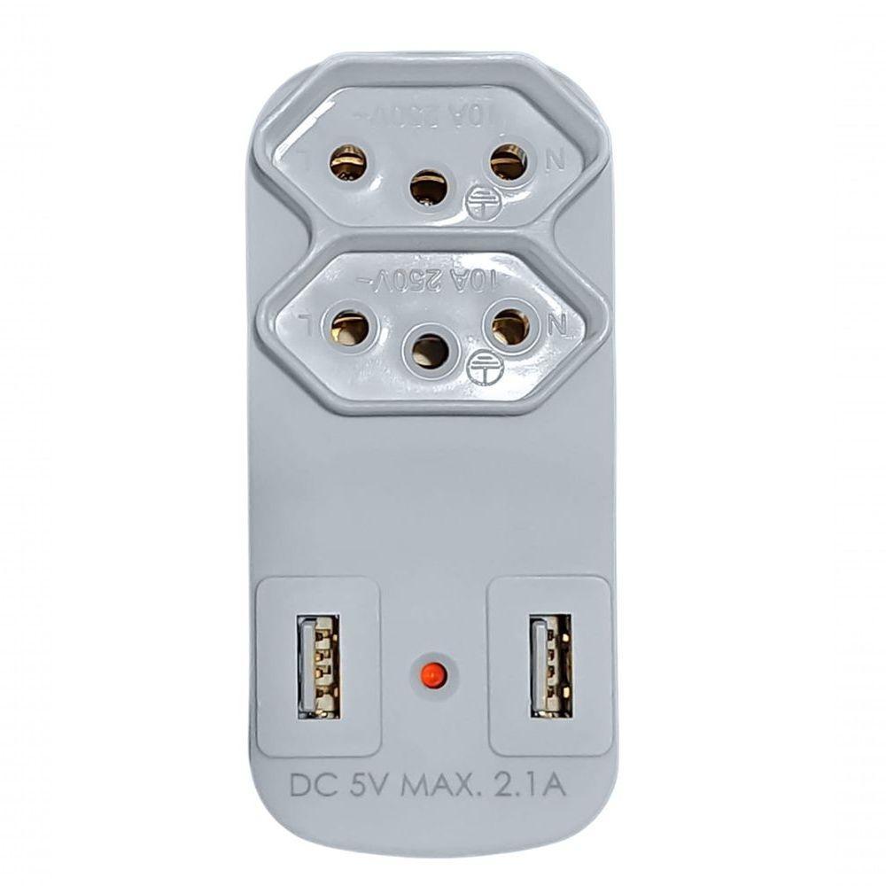 Adaptador De Tomada Plug 2 Saidas 2 Usbs Benjamin 10a Branca Bivolt - 7