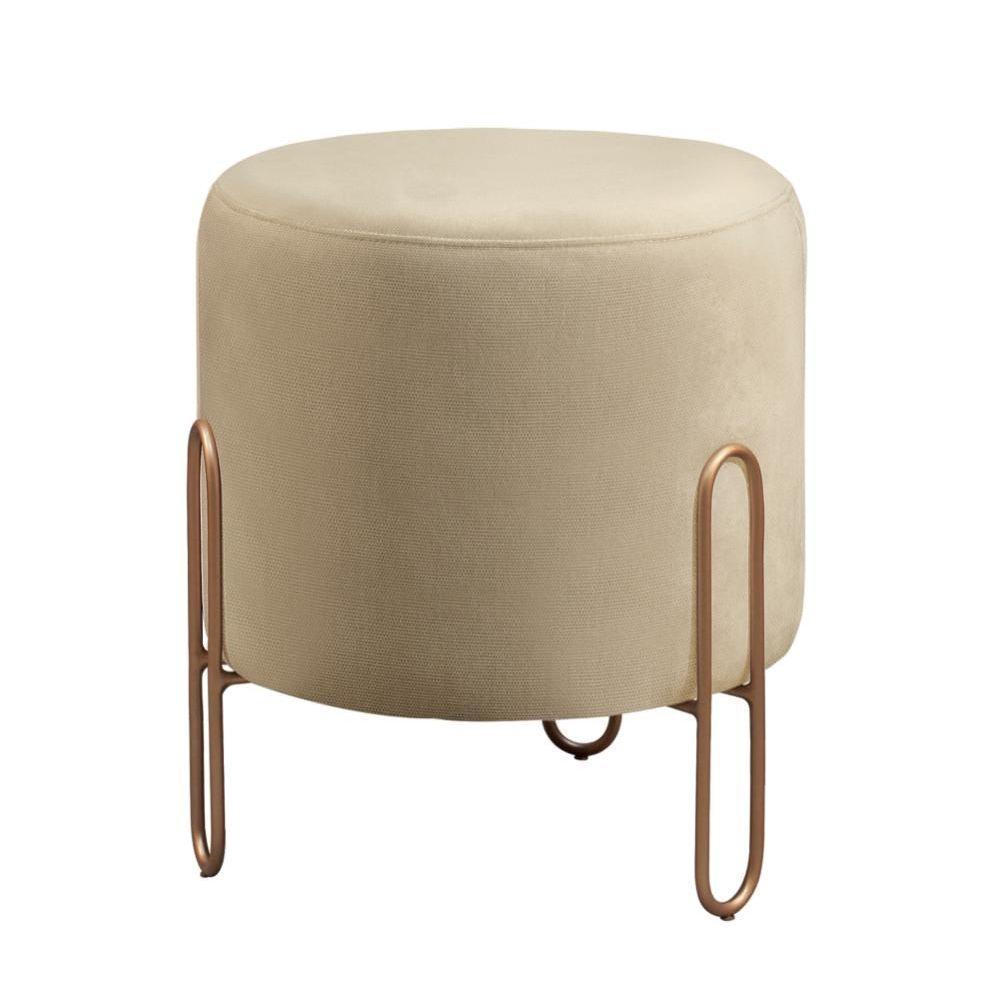Puff Banqueta Mali Luxo Base Bronze Castellar Móbile Linho Bege - 1