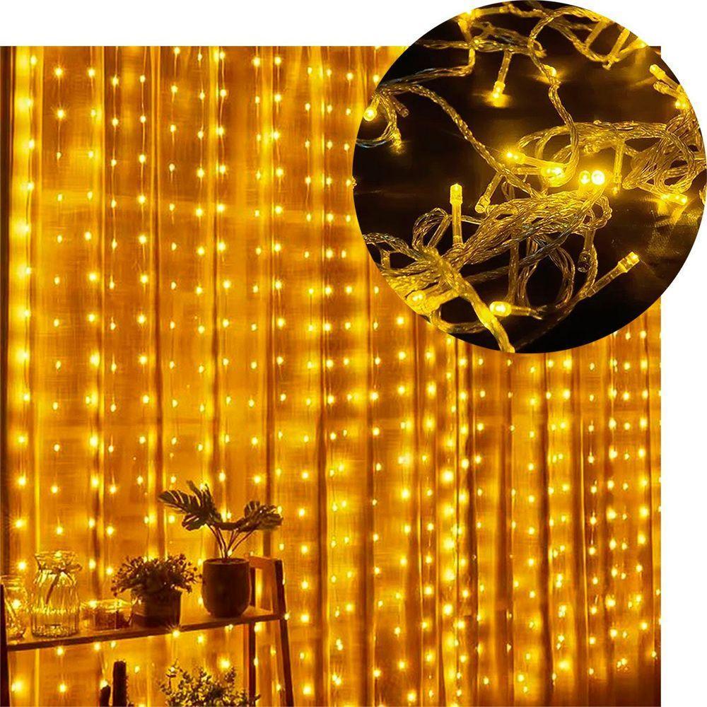 Pisca Cortina Natalina 900 Lâmpadas Led Amarelo De 127v 4x3m - 1