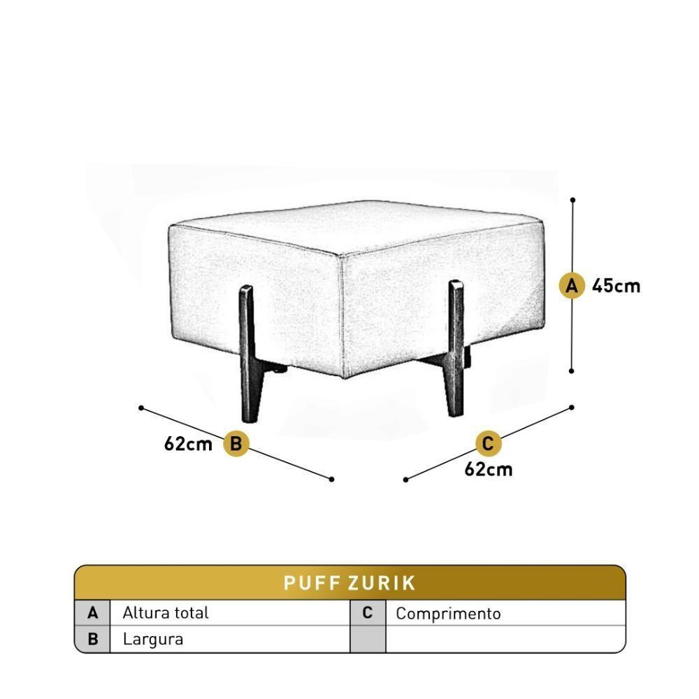 Puff Banqueta Zurik Luxo Madeira Maciça Castellar Móbile Veludo Verde - 3
