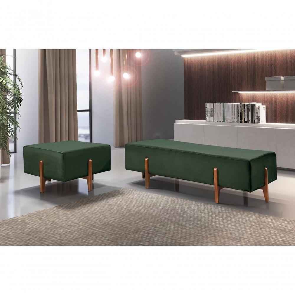 Puff Banqueta Zurik Luxo Madeira Maciça Castellar Móbile Veludo Verde - 4