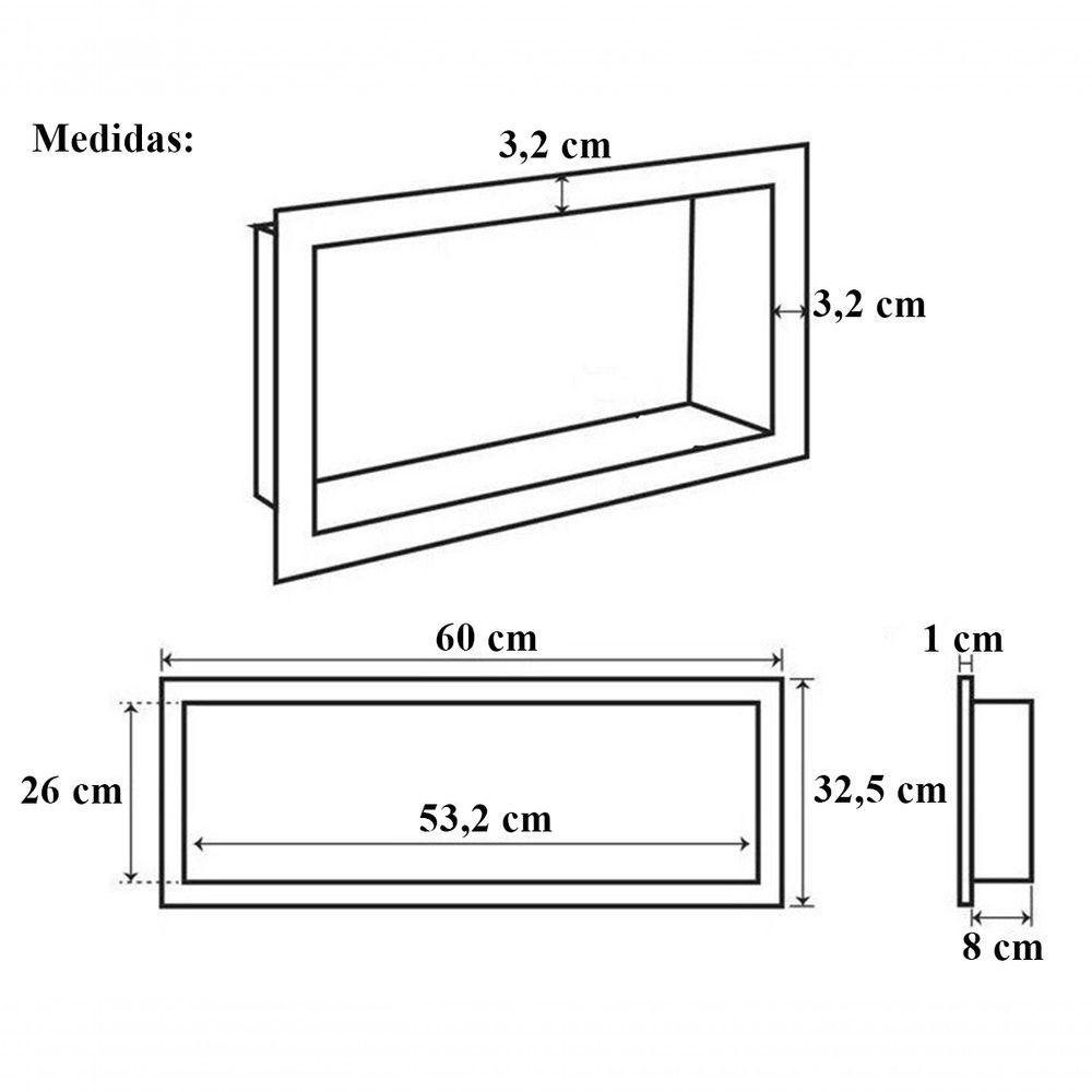 Nicho Para Banheiro E Cozinha Parede Embutir 30x60 Liso Cinza - 3
