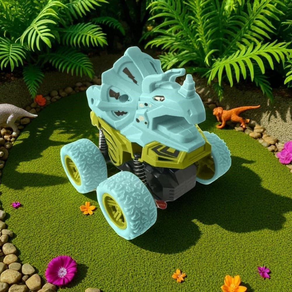 Carrinho Fricção Monster Truck 1:64 Escala Angry Cars Jurassic Triceratops Azul - 2