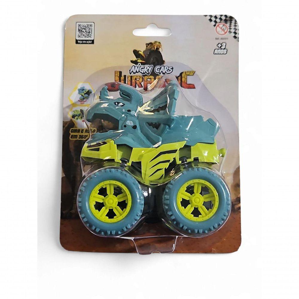 Carrinho Fricção Monster Truck 1:64 Escala Angry Cars Jurassic Triceratops Azul - 3