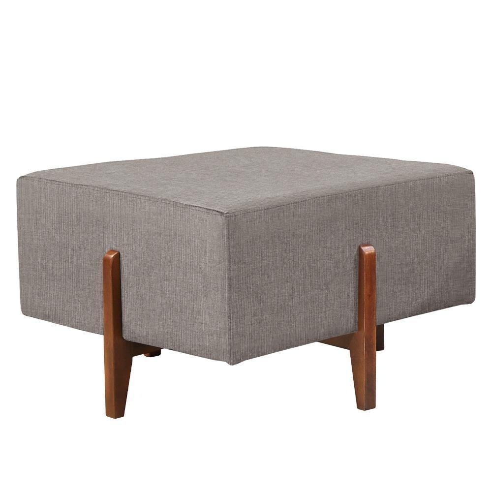 Puff Banqueta Zurik Luxo Madeira Maciça Castellar Móbile Linho Cinza - 1