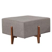 Puff Banqueta Zurik Luxo Madeira Maciça Castellar Móbile Linho Cinza - 1