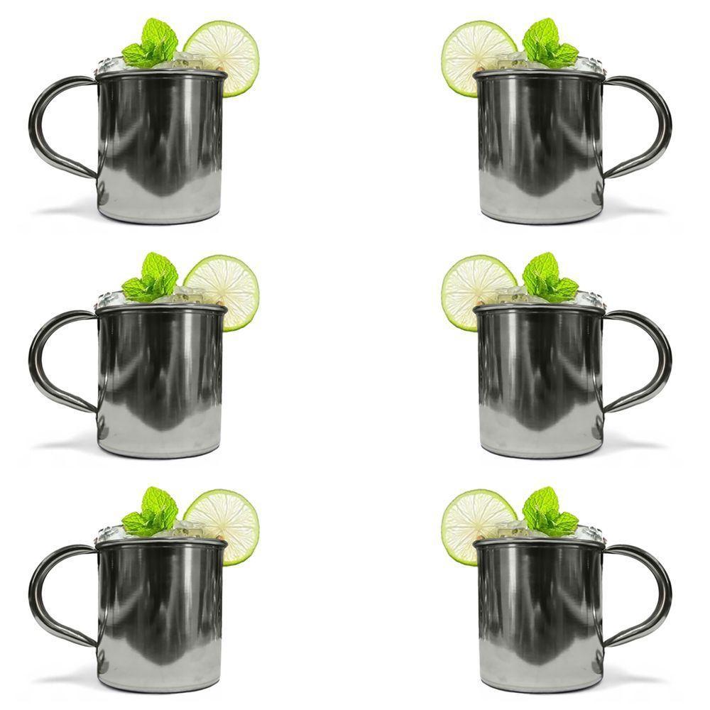 Kit 6 Canecas Moscow Mule Lisa Drink Aço Inox Premium 420ml Inox - 1