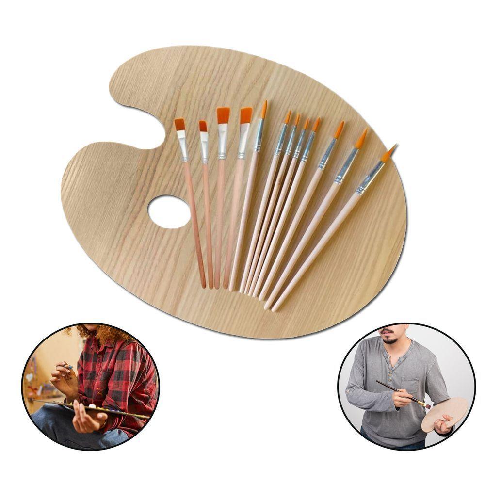 Kit 12 Pincéis Artisticos E Paleta Gode Pontas Fina Chata - 1