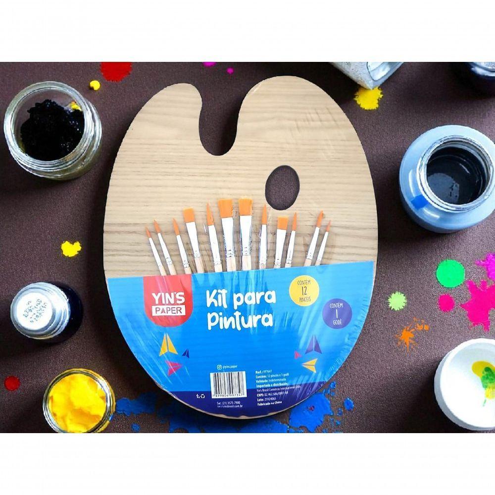 Kit 12 Pincéis Artisticos E Paleta Gode Pontas Fina Chata - 5