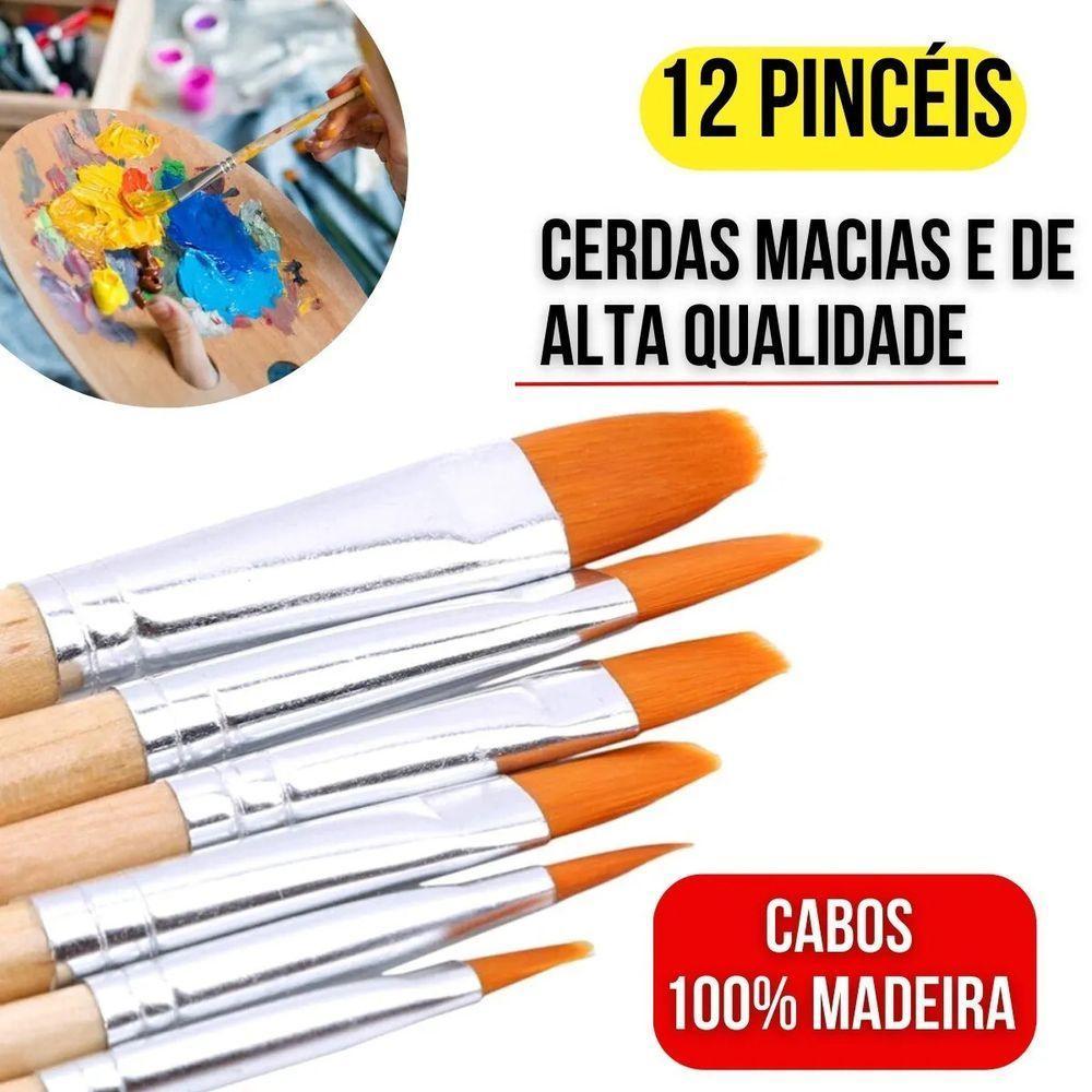 Kit 12 Pincéis Artisticos E Paleta Gode Pontas Fina Chata - 6