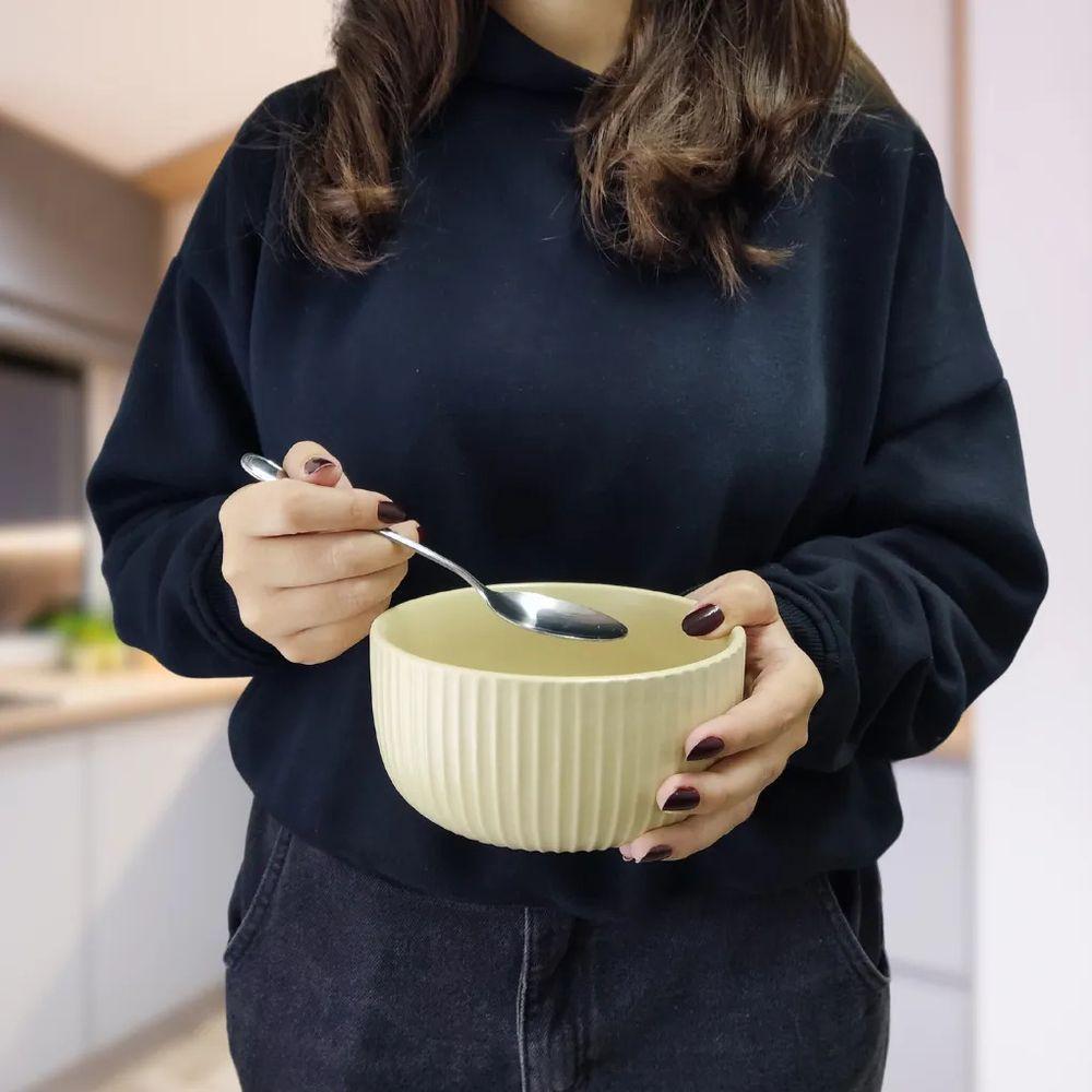 Bowl Tigela Cumbuca De Cerâmica Bege 12cm Salada Fruta - 3