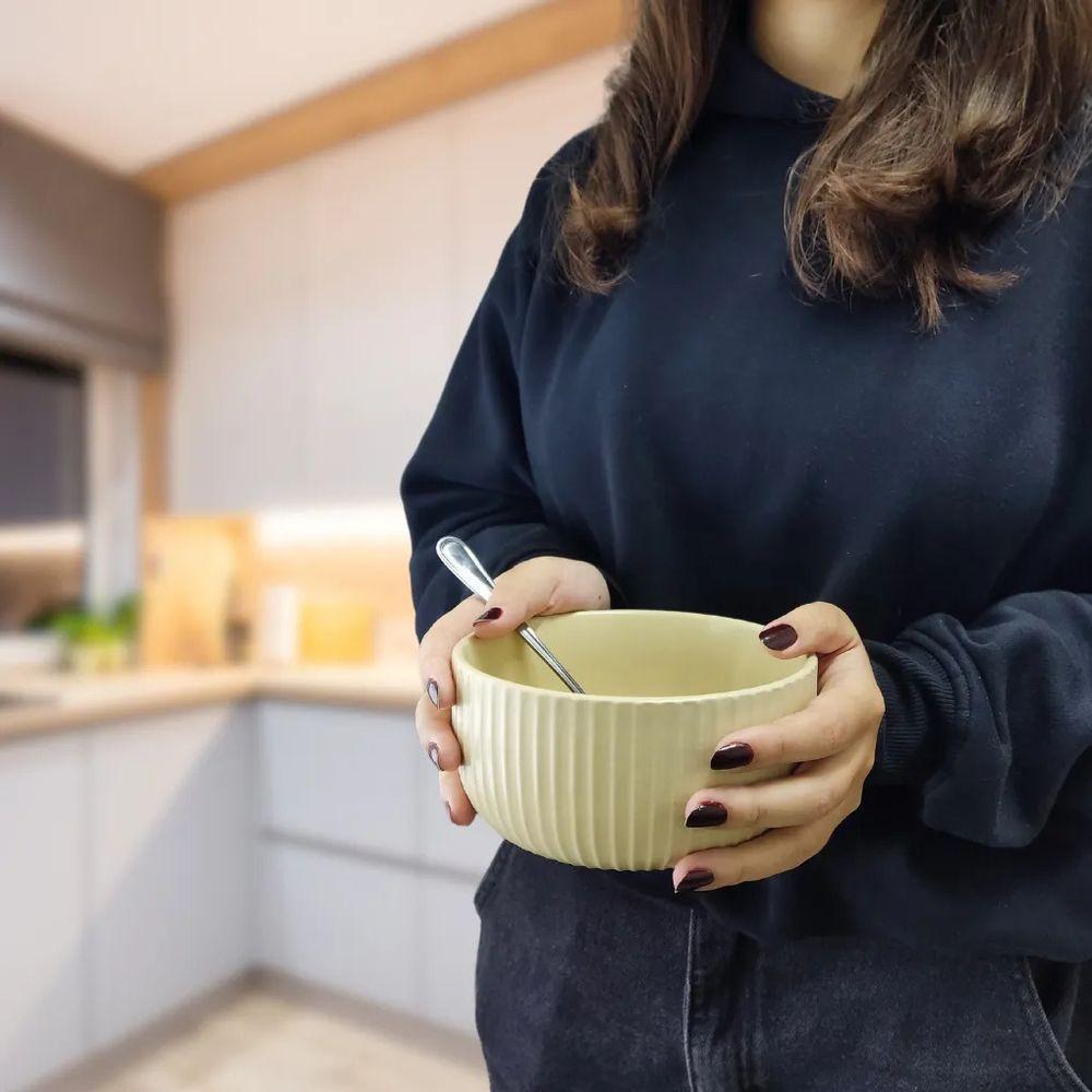 Bowl Tigela Cumbuca De Cerâmica Bege 12cm Salada Fruta - 5