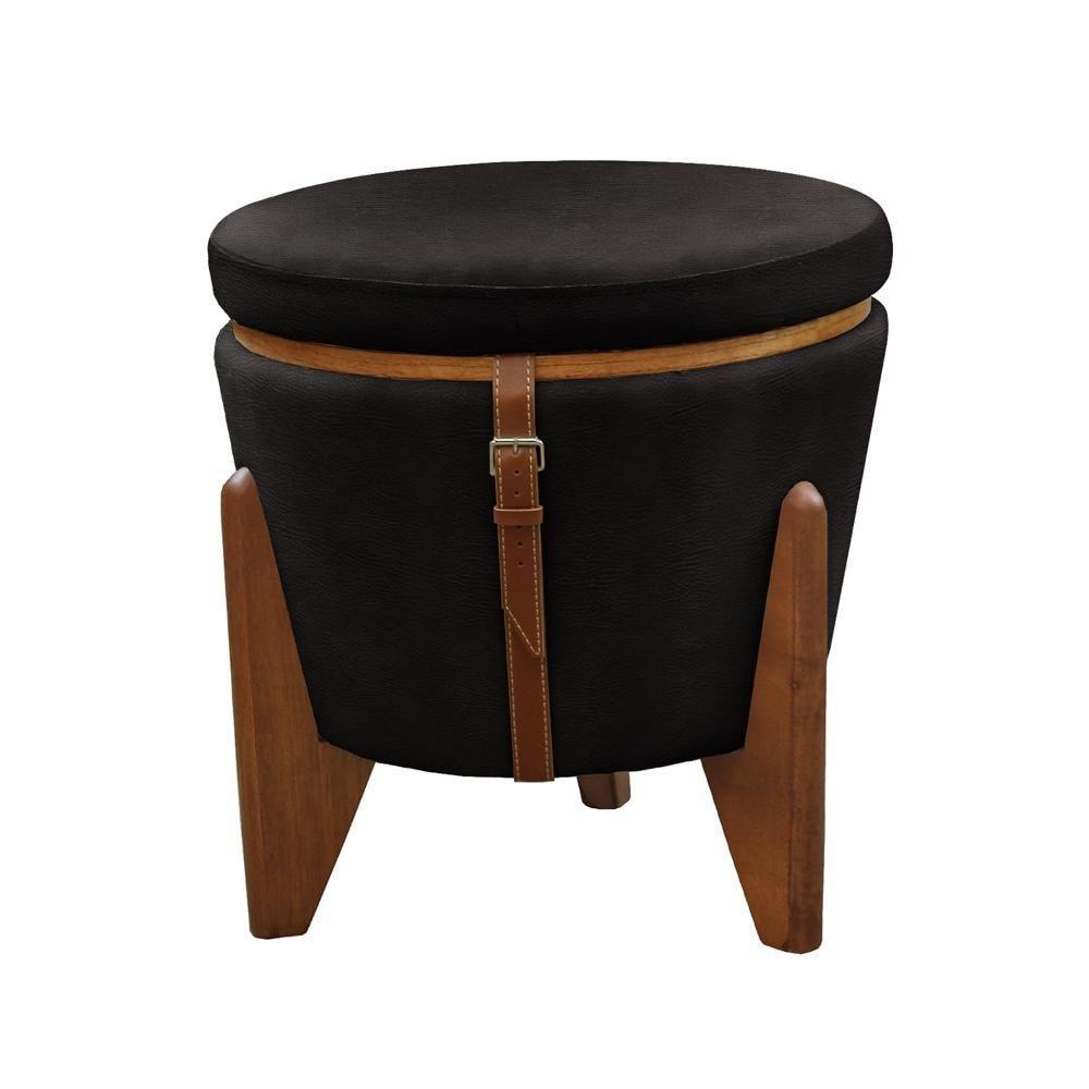 Puff Banqueta Fênix Baú Mesa Castellar Móbile Corino Preto - 1