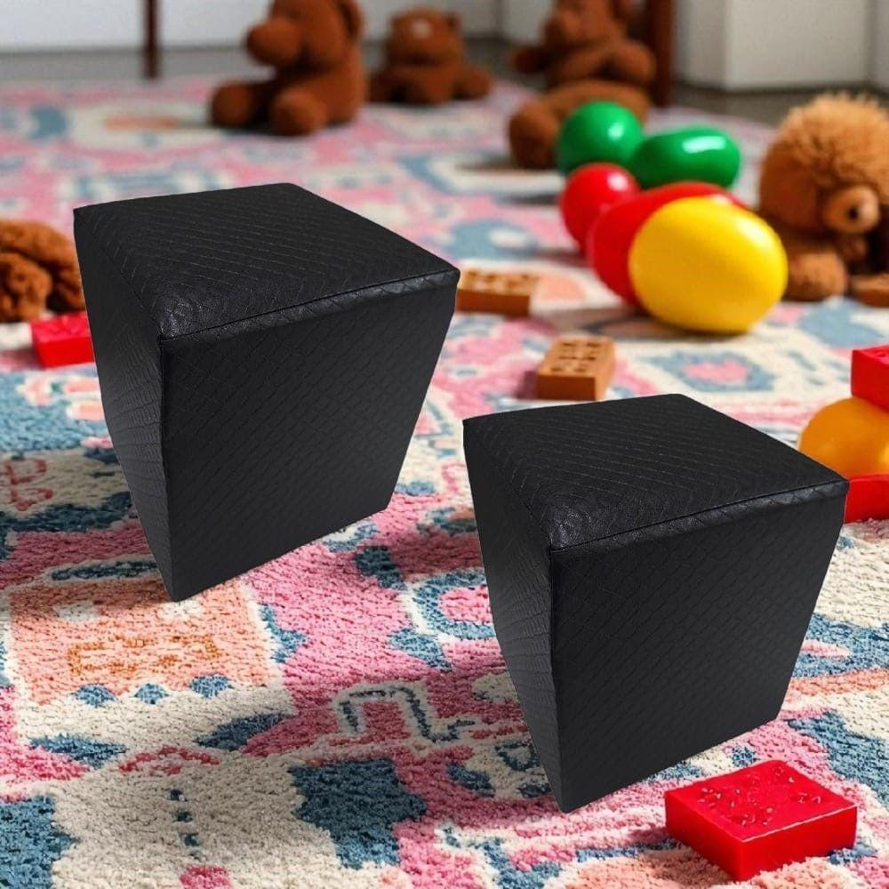 Kit 02 Mini Puff Banqueta Quadrado Decorativo Courino E Suede Preto Trançado Courino - 1