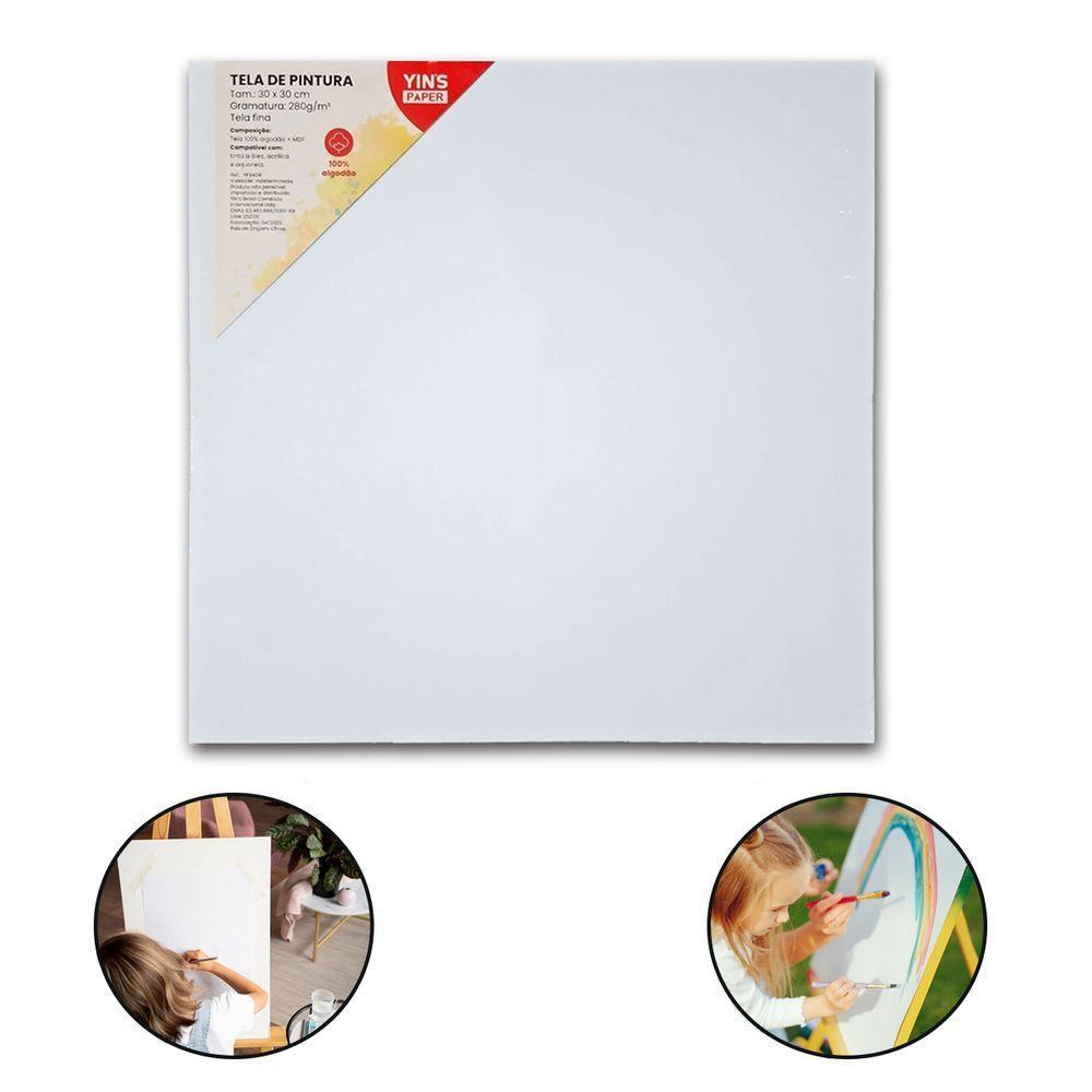 Tela De Pintura Fina 30x30 100% Algodão Pronta Qualidade Branca - 1