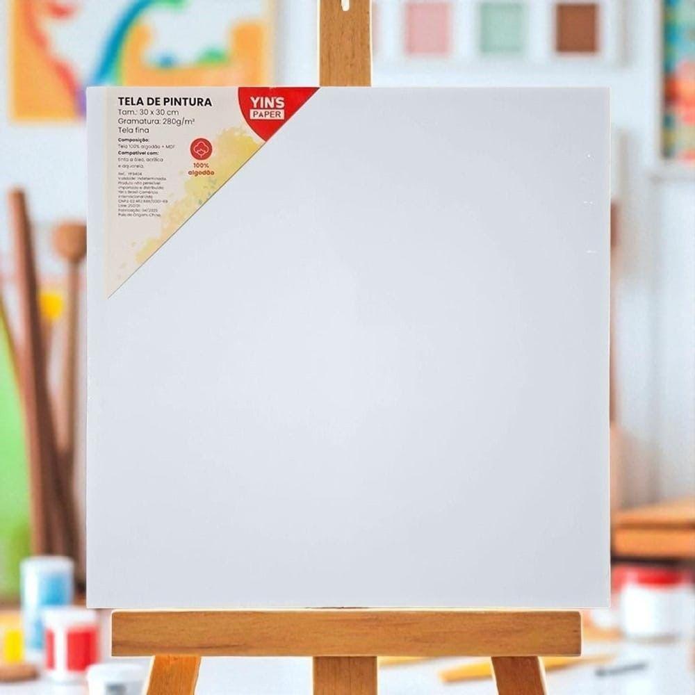 Tela De Pintura Fina 30x30 100% Algodão Pronta Qualidade Branca - 2