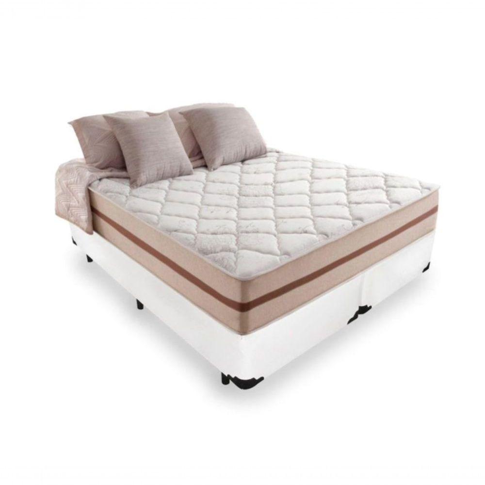 Cama Box Queen Tecido Sintético Branco Com Colchão Pillow Angel - Bello Box - Molas Ensacadas - 1