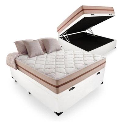 Cama Box Baú Viúva 128 Tecido Sintético Branco Com Colchão Pillow Angel - Bello Box - Molas Ensacadas 62x128x188