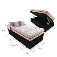 Cama Box Baú Solteiro Tecido Sintético Preto Com Colchão Pillow Angel - Bello Box - Molas Ensacadas 62x88x188 - 2