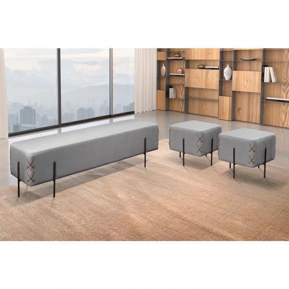 Recamier Banco Eros Luxo Preto Castellar Móbile Linho Cinza Linho Cinza - 4