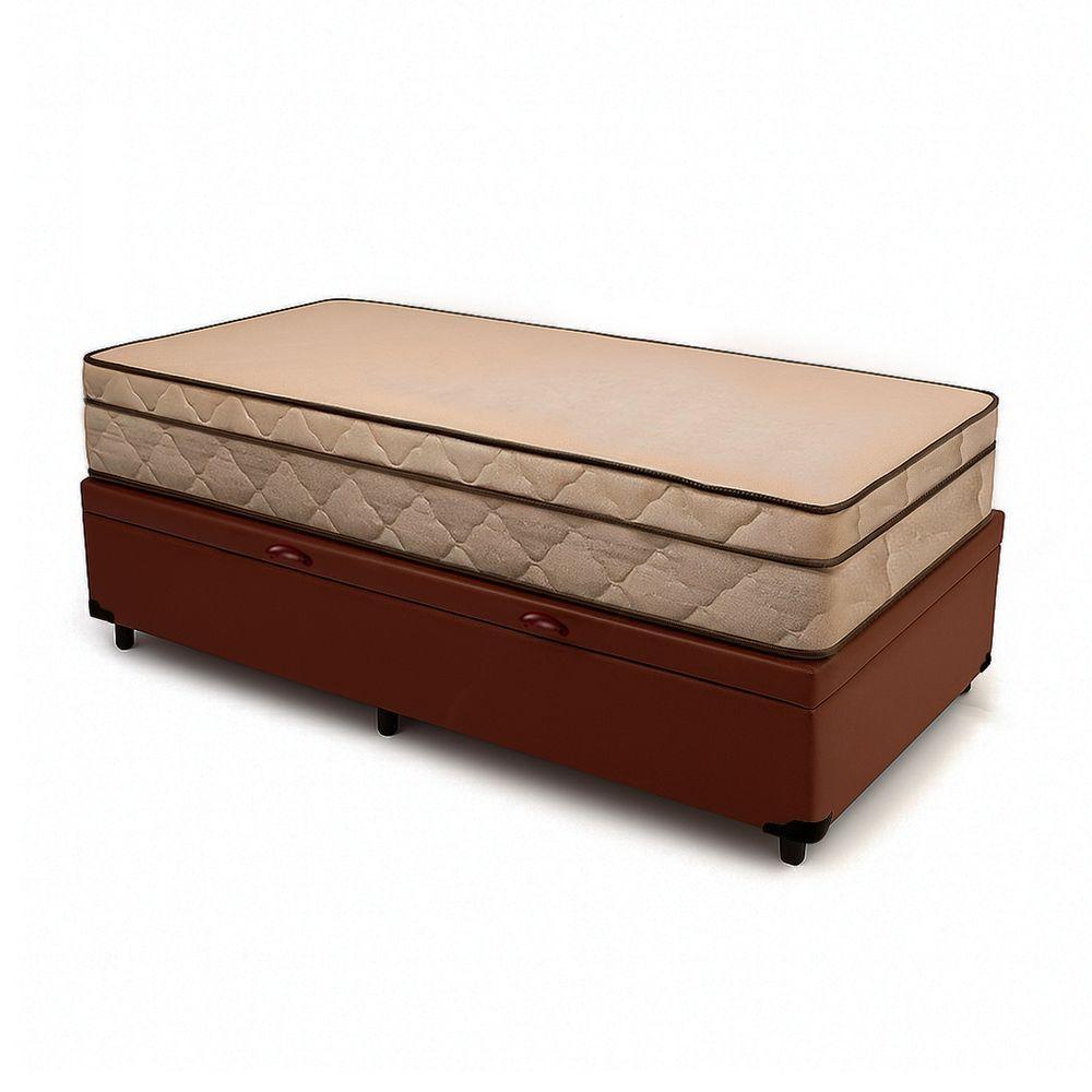 Cama Box Baú Solteiro 88 Tecido Sintético Marrom Com Colchão Polônia Bello Box - D28 66x88x188 - 1