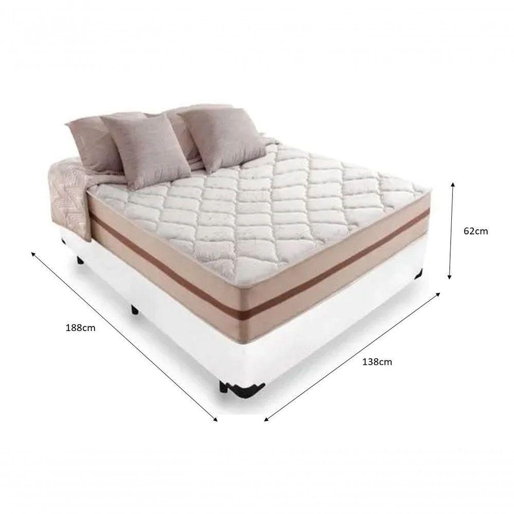 Cama Box Casal 138 Tecido Sintético Branco Com Colchão Pillow Angel - Bello Box - Molas Ensacadas 62x138x188 - 2