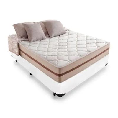 Cama Box Casal 138 Tecido Sintético Branco Com Colchão Pillow Angel - Bello Box - Molas Ensacadas 62x138x188
