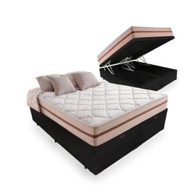 Cama Box Baú Casal Bipartido Tecido Sintético Preto Com Colchão Pillow Angel - Bello Box - Molas Ensacadas 62x138x188