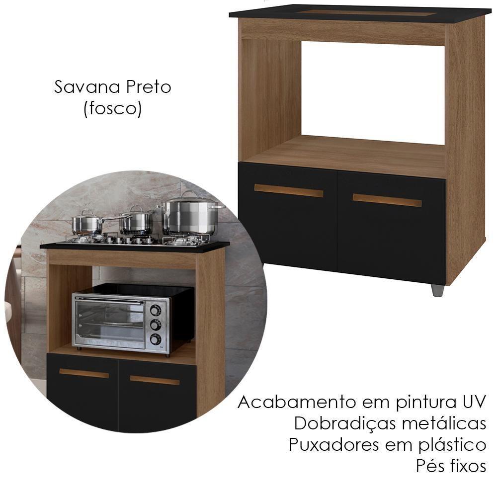 Balcao Com Tampo Cooktop 4 Bocas 75cm 9440 Savana Preto Mobbs Savana Preto - 4