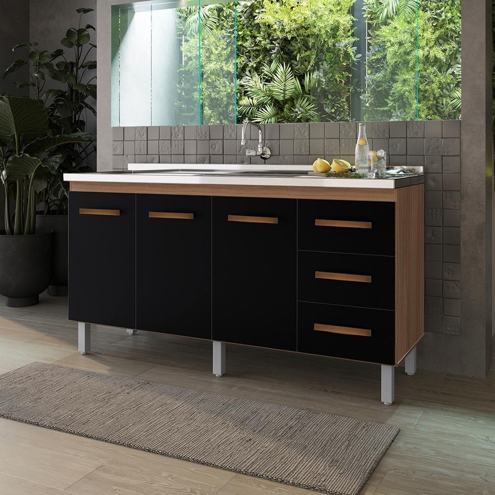 Balcao Sem Tampo Para Pia 160cm 9140 Savana Preto Mobbs Savana Preto - 6