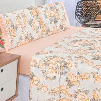 Jogo Cama Lençol Fiore Queen Estampado 180 Fios 100% Algodão Com Babadinho 4 Peças Salmão Floral - 2
