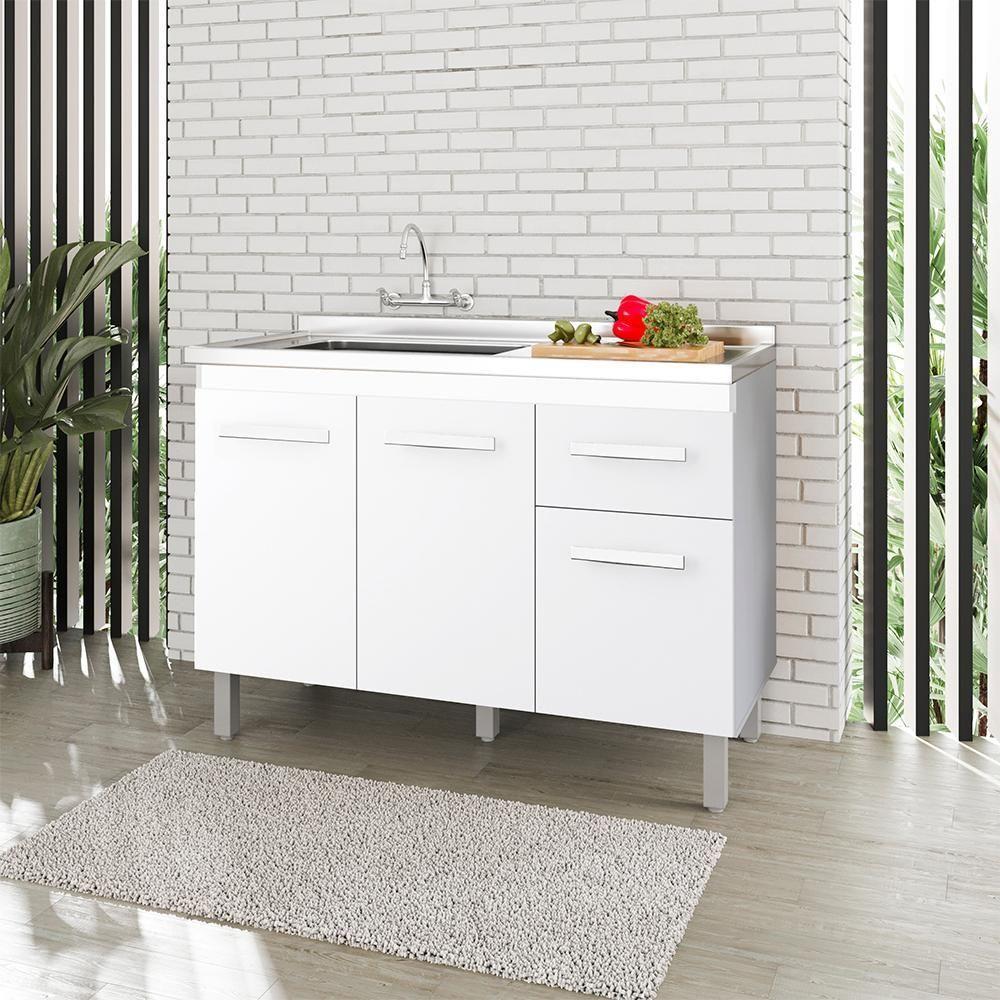 Balcao Sem Tampo Para Pia 120cm 9430 Branco Mobbs Branco - 6