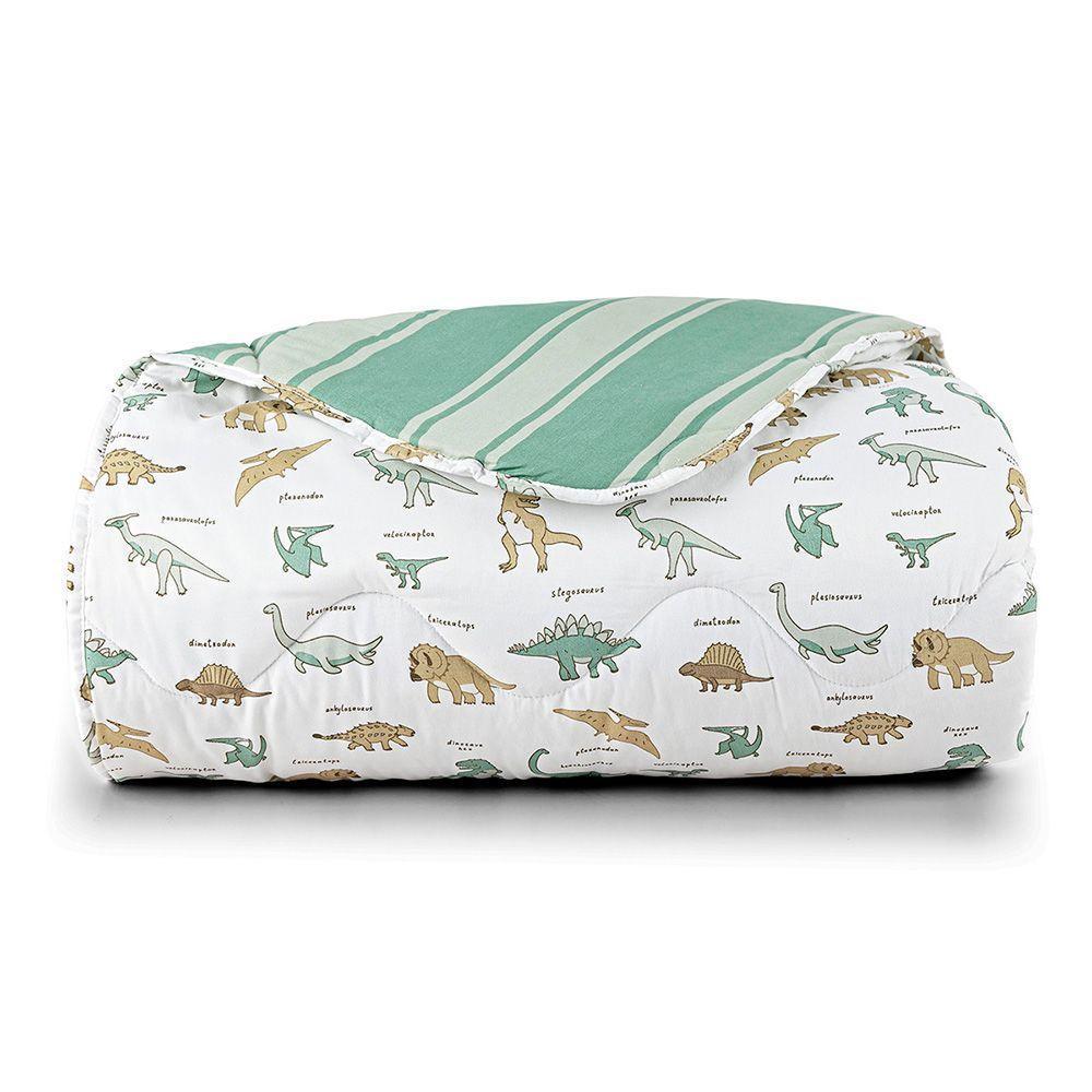 Edredom Cobertor Lutti Solteiro Infantil Dupla Face 200 Fios Dinossauro Verde - 100% Poliéster - 1