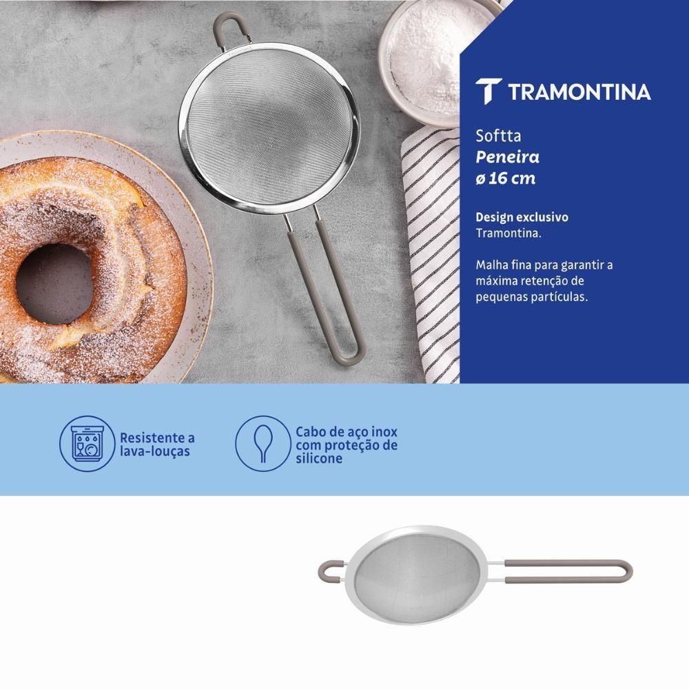 Peneira Softta Em Aço Inox Com Cabo E Alça Em Silicone Cinza 16 Cm - Tramontina 25860162 - 4