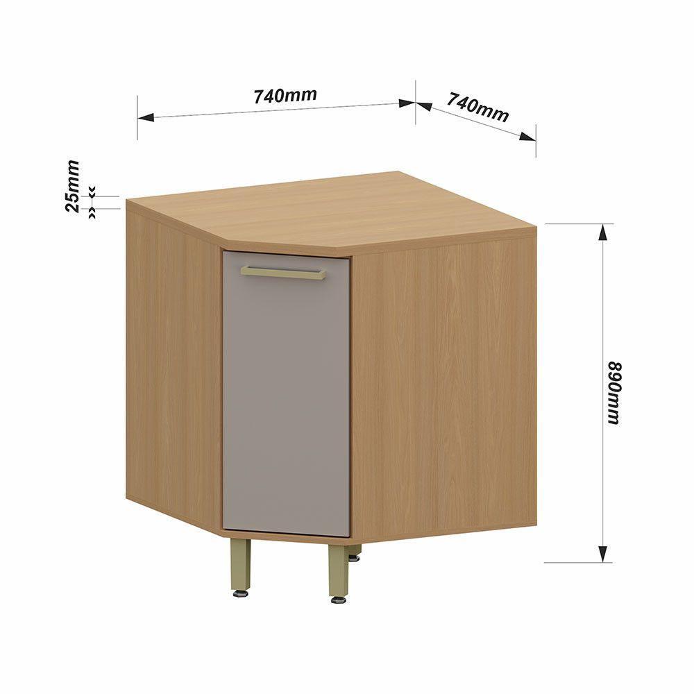 Balcão De Cozinha Diagonal 1 Pt Tampo 74cm Duna Luciane Móve Freijó-cinammon - 3