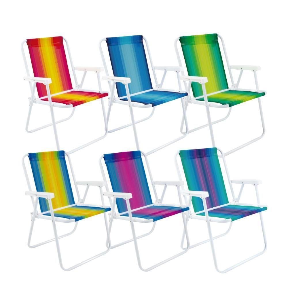 Kit 6 Cadeira De Praia Alta Em Aço 110 Kg Cores Variadas Mor - 1