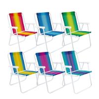 Kit 6 Cadeira De Praia Alta Em Aço 110 Kg Cores Variadas Mor - 1