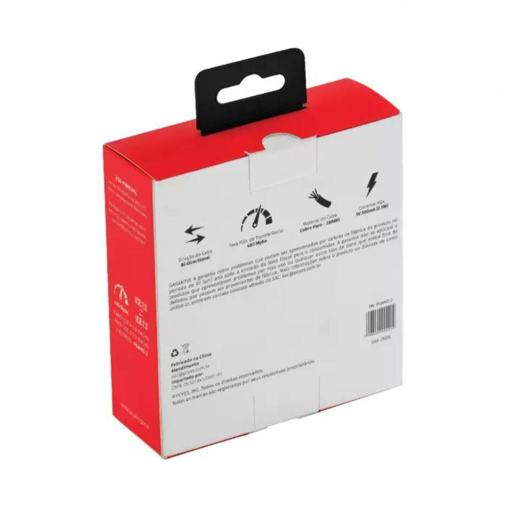 Cabo De Dados Usb A 2.0 Macho Para Usb A 2.0 Macho 28awg Puro Cobre 2 Metros - Puam2-2 - 3