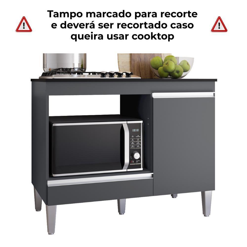 Balcao Com Tampo Para Cooktop 105 Cm Carla Cinza Reajl Móveis Cinza - 2