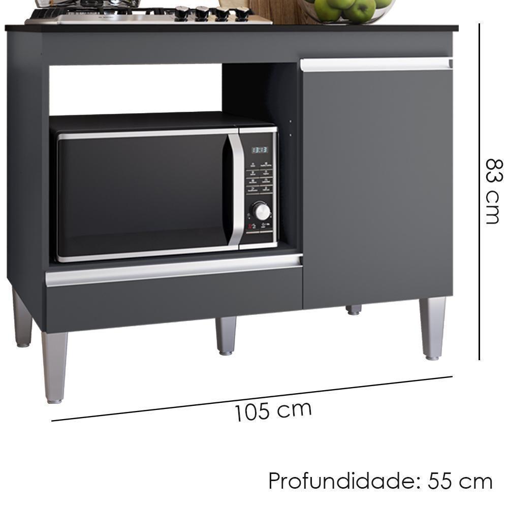 Balcao Com Tampo Para Cooktop 105 Cm Carla Cinza Reajl Móveis Cinza - 5