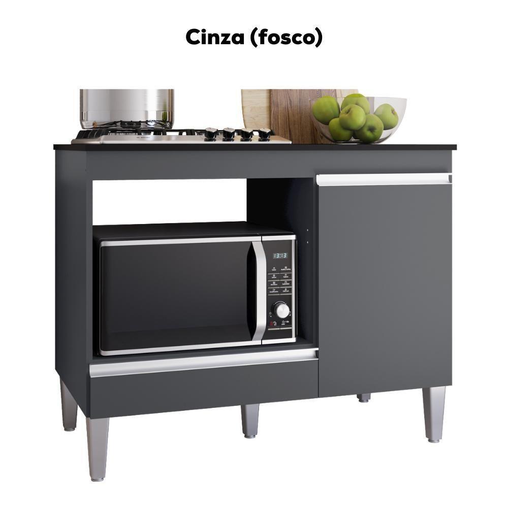 Balcao Com Tampo Para Cooktop 105 Cm Carla Cinza Reajl Móveis Cinza - 6