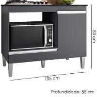 Balcao Com Tampo Para Cooktop 105 Cm Carla Cinza Reajl Móveis Cinza - 5