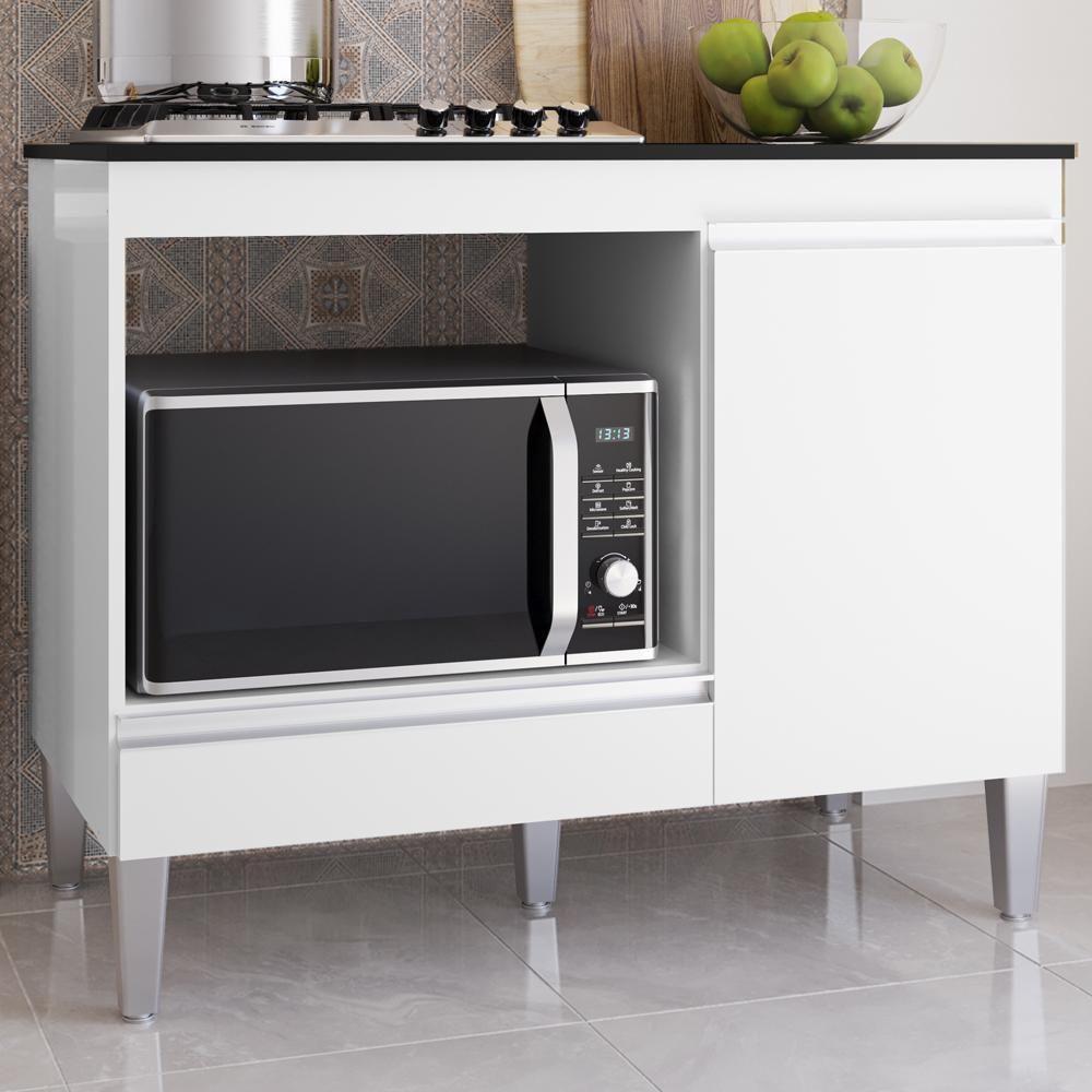 Balcao Com Tampo Para Cooktop 105 Cm Carla Branco Reajl Moveis Branco - 2
