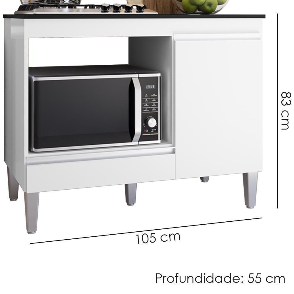 Balcao Com Tampo Para Cooktop 105 Cm Carla Branco Reajl Moveis Branco - 3