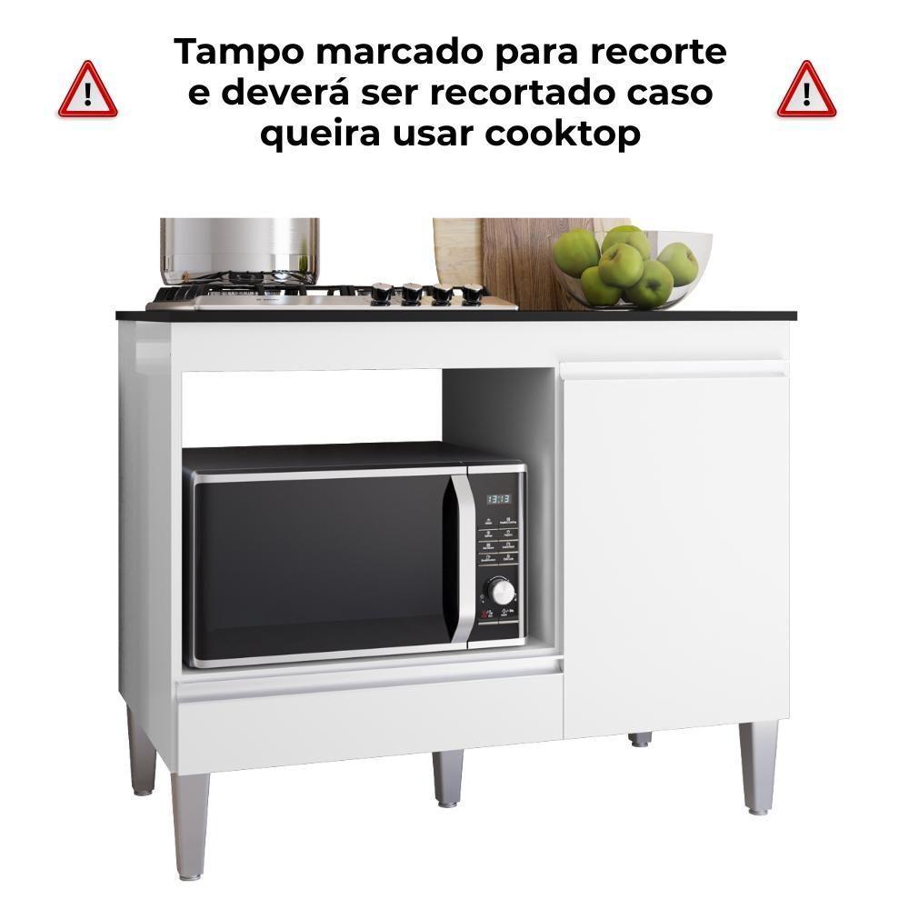 Balcao Com Tampo Para Cooktop 105 Cm Carla Branco Reajl Moveis Branco - 5